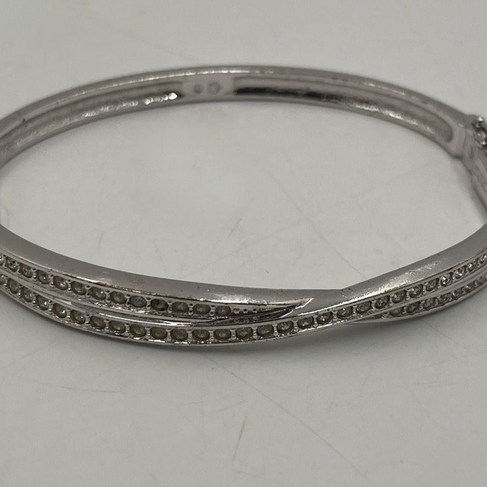 Silver Tone Swarovski Crystal Hinged Bangle with COA